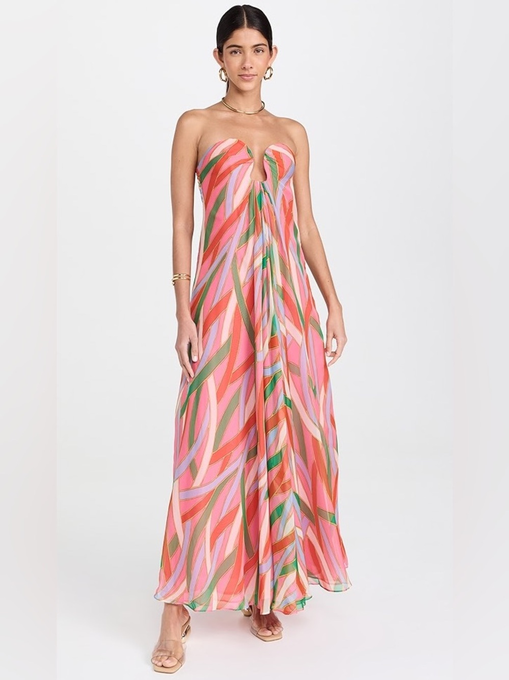 Cult Gaia Misa Strapless Gown Vintage Stripe Chiffon A-Line Dress
